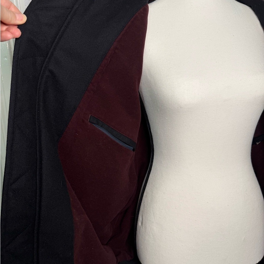 Gant Black Gray Wool Bomber Jacket Coat Leather Collar XL Preppy Classic - Picture 5 of 11